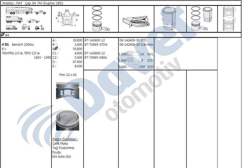 ISS-61424063G Segman 0.40 84 Mm ( Fiat   Tempra 2.0ie 16v )